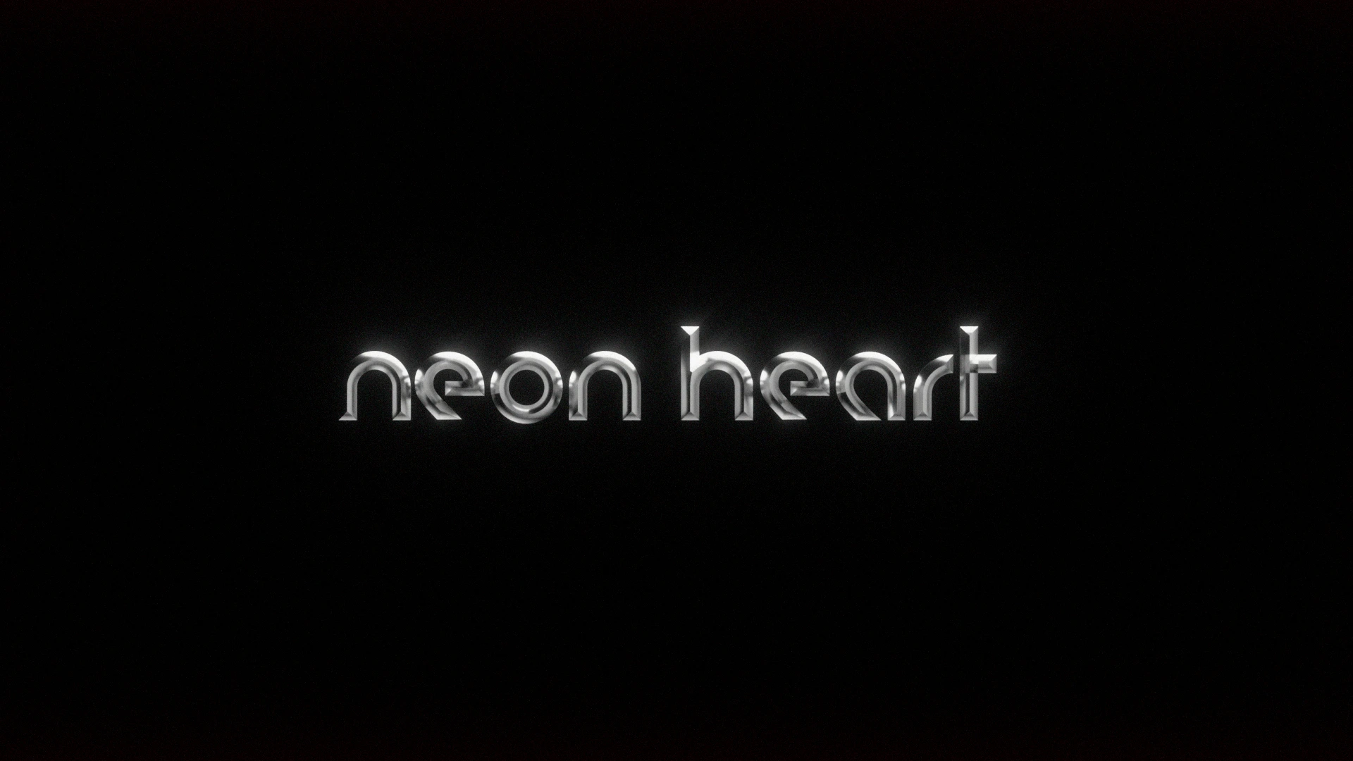 Horizontal lockup of the Neon Heart Productions wordmark rendered in 3D with a polished metallic finish.